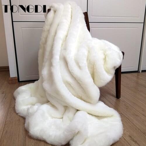 TONGDI Plush Soft Warm Raschel Synthetic Rabbit Hair Throw Blanket Thick Luxury For Girl Gift Winter Couch Cover Bed Sofa