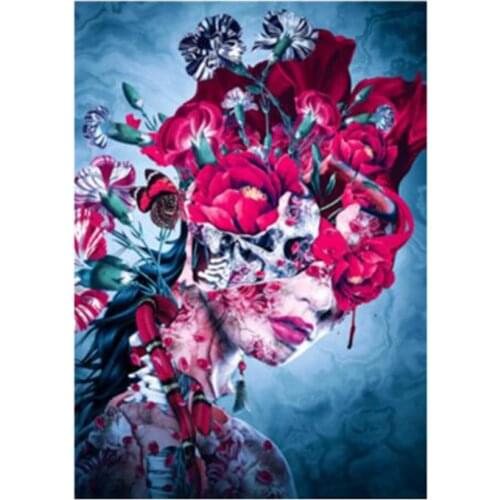Full Square/Round Drill Diamond Painting Ukiyoe Flower Skull Gril 5D DIY Diamond Embroidery Rhinestones Mosaic Decoration FC384