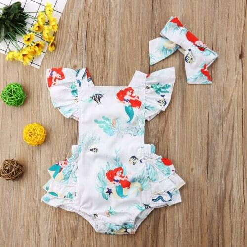 Pudcoco US Stock 0-24M Toddler Newborn Baby Girl Cartoon Mermaid Bodysuit Romper Jumpsuit Clothes
