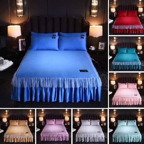 Luxury Bed skirt Silk Bedding set Bedspread 1/3pcs Bed Cover+ Pillowcase Twin/Queen/King size