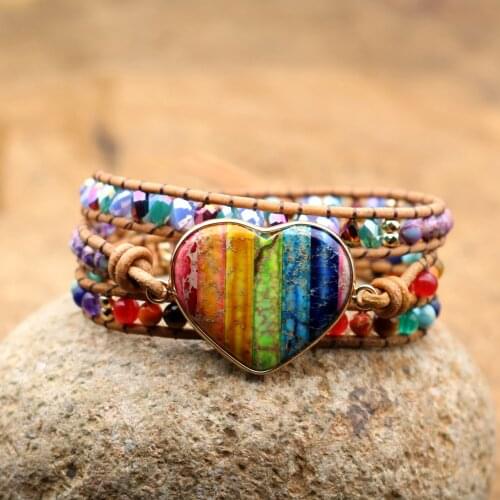 Seven Chakra Heart Stones Women Yoga Bracelets Handmade Beaded Meditation Reiki Healing Female Bangles