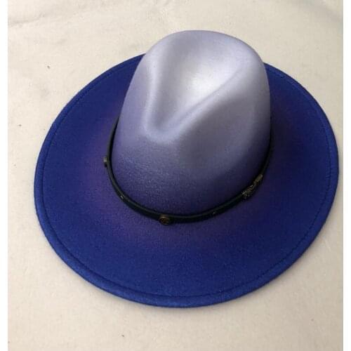 Fedoras hat Unisex Wide Brim Gradient color designed luxury vintage artificial jazz cap Black Derby panama church Men winter hat