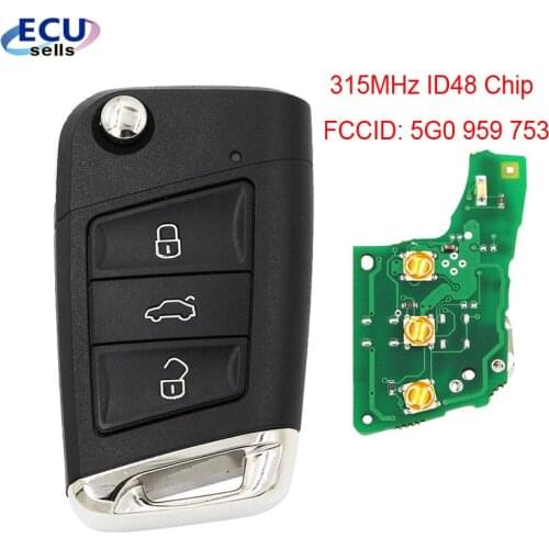 Folding Remote Key Fob 315MHz with ID48 Chip for Volkswagen MQB For Golf VII Golf 7 MK7 Skoda Octavia A7 2017 FCCID: 5G0 959 753