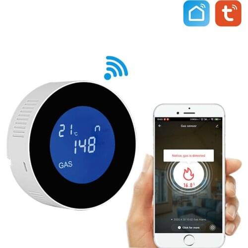 Tuya Wifi Smart Natural Gas Alarm Sensor With temperature function Combustible Gas Leak Detector LCD Display Smart Life App