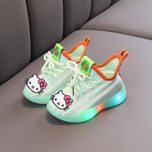 Sanrio Hello Kitty LED lights flying woven breathable casual shoes Melody girls boys soft-soled luminous sports shoes childrens