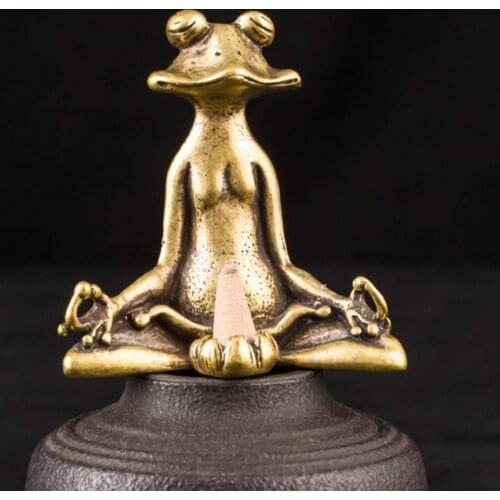 Vintage Brass Sitting Zen Frog Statue Sculpture Incense Holder Office Home Desktop Decor Collection Festival DIY Supplies