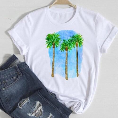Women Watercolor Beach Holiday O-neck Fashion Cartoon Summer Graphic T Top Lady Print Tee Female Tshirts Clothes T-Shirt