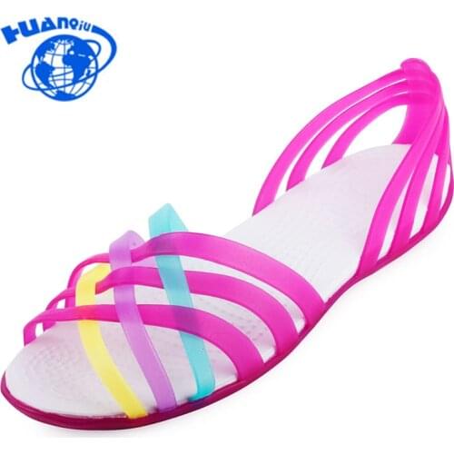 Women Sandals 2017 Summer New Candy Color Women Shoes Peep Toe Stappy Beach Valentine Rainbow Croc Jelly Shoes Woman Flats XC34