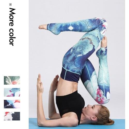TaoBo Womens New Chinese Style Yoga Pants Girls Landscape Painting Print Sportswear Slim Yoga Fitness Pants Trousers Leggings