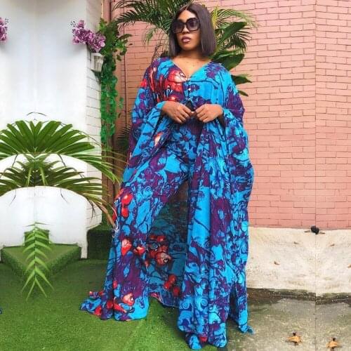 Plus Size Two Piece Maxi Dress And Pants Sets African Clothes For Women Tracksuit Kaftan Dresses Boubou Robe Vetement Femme 2021