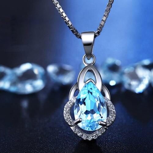 Charm 925 Sterling Silver Choker Necklaces For Women Blue Topaz Gemstone Pendants Necklaces Party Wedding Fine Jewelry Wholesale