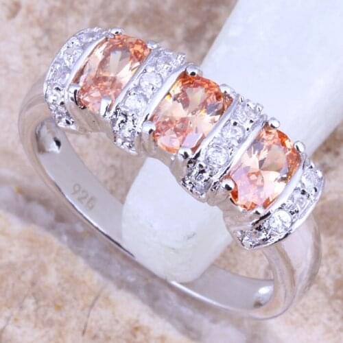 Glaring Champagne Morganite White CZ Silver Plated Womens Jewelry Ring Size 6 / 7 / 8 / 9 R1476