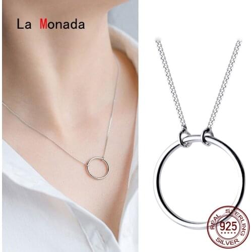 La Monada 43+3.5cm Silver Necklace For Women Fine Silver 925 Jewelry Fashion Round Circle Neck Pendants 925 Silver Chains Woman