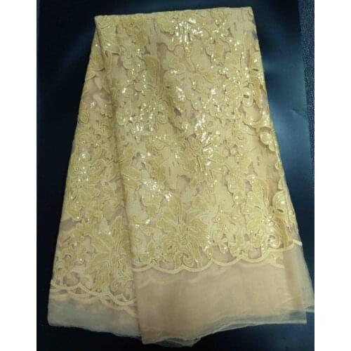2020 High Quality African Lace Fabric Gold, Pink French Net Embroidery Sequins Tulle Lace Fabric For Nigerian party Dress M1557