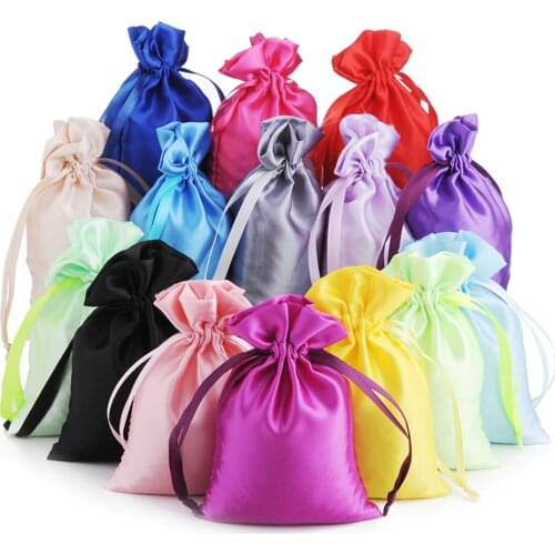 50 Silk Stain Drawstring Bag with Ribbon for Jewelry Hair Travel Watch Shoes Diamond Bead Ring Makeup Gift Packaging Pouch