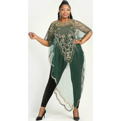 African Mesh Dresses For Women Embroidery Sequins Loose Boubou Summer New See Through Irregular Elegant Streetwear African Dress