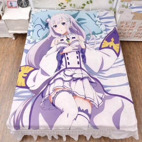 Anime Re Zero kara Hajimeru Isekai Seikatsu character sexy girl Emilia milk fiber sheet & flannel blanket summer quilt 150x200cm