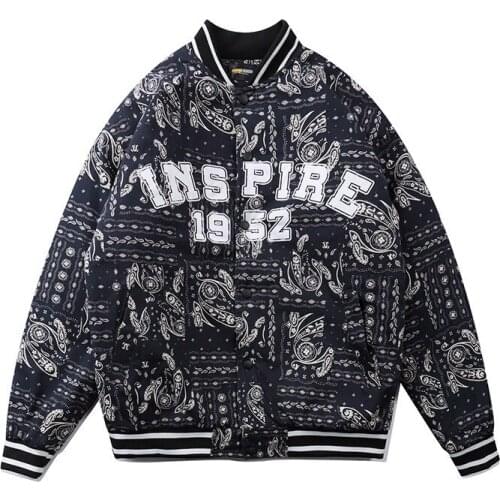 ERENEJIAN Unisex Floral Varsity Baseball Jacket Hi Street Flower Printed Couples Campus Letterman Coat Streetwear Outerwear
