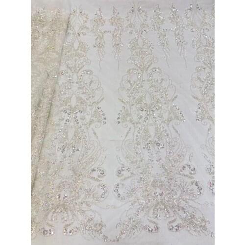 Beaded embroidery tulle lace French mesh lace fabirc with sequins Wedding dress L-426682 evening dress Fabric Nigeria Lace