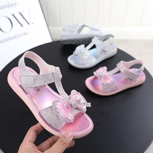 Summer girls princess shoes Flat Heel sandals Female Princess Baby Sandals Teenage girls Sweet bow-knot Fashion princess shoes