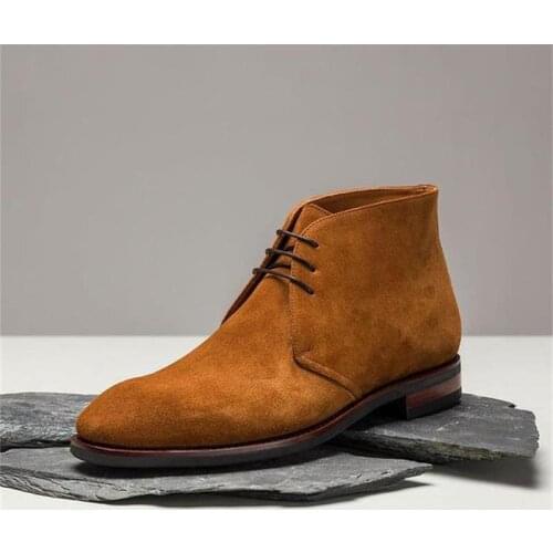 Fashion Mens Suede Leather Shoes High Quality Retro Solid Color Slip-on Mens Boots Casual Fashion Zapatos De Hombre HA886