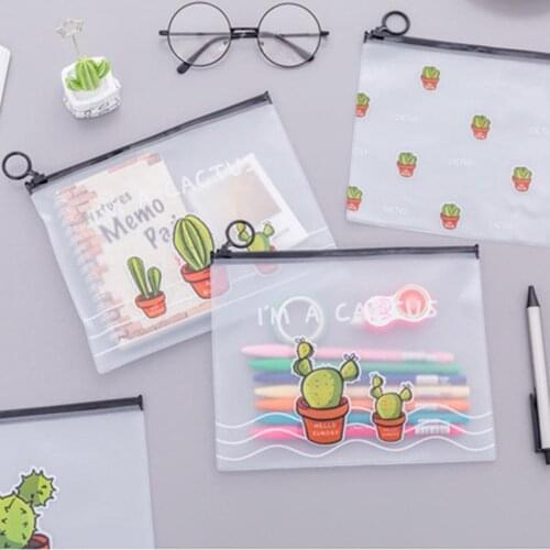 Large Capacity Student Pencil Case Cute Fresh Transparent Frosted Cactus Pencilcase School Pen Case Student School Stationery