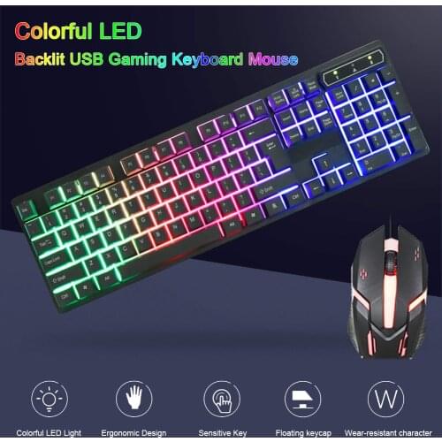 CMK-188 Wired Gaming Keyboard and Mouse Set Colorful LED Backlit USB Gaming Keyboard Mouse for Laptop PC Gamers
