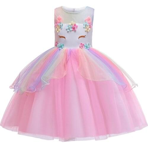 Children Princess Dress 2019 New Baby Girls Sleeveless Unicorn Lace Tutu Dress 4-8y Kids Cartoon Clothes Party And Wedding Dress