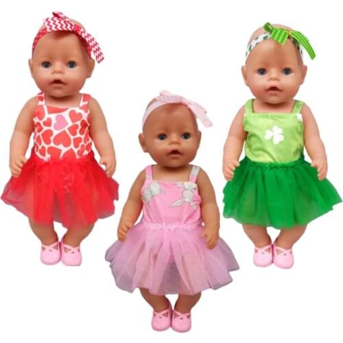 For 43cm Babies Born Dolls Pink tutu dress for 18 inch girls doll princess dress toys clothes bebe doll dress
