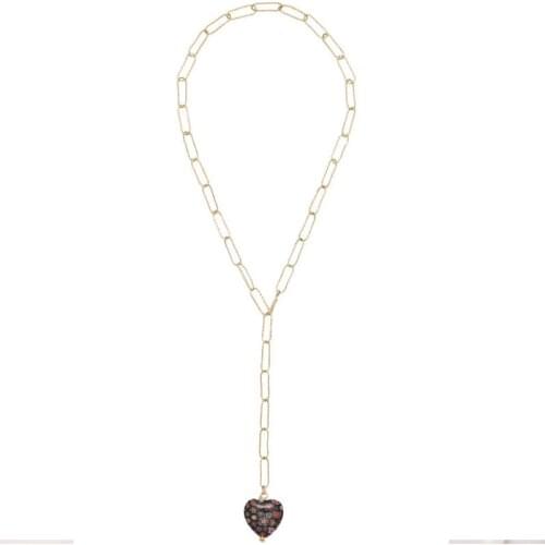 Stainless Steel Long Pendant Necklace Handmad Heart shaped Stone Statement Pendientes Mujer Non-fading Dangle Accessories