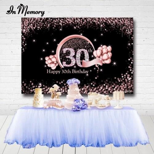 InMemory Black Rose Gold Glitter Bokeh Backdrops For Girl Lady Woman Happy 20th 30th 40th Birthday Party Photography Backgrounds