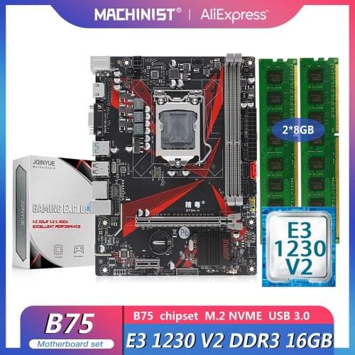 JGINYUE B75 motherboard LGA 1155 set kit with Xeon E3 1230 V2 processor and 16GB(2*8GB) DDR3 Desktop RAM memory B75M-H