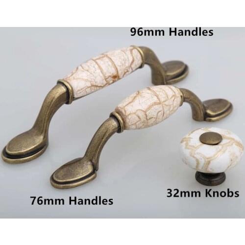 Classical furniture handles Marble vein ceramic kitchen cabinet drawer pulls knobs 96mm 76mm bronze dresser handles knobs 3"