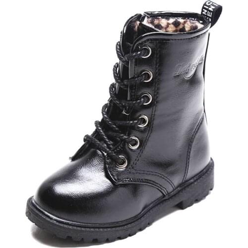 Boys and girls Leather Boots autumn and winter baby thin cotton Martin boots children boots snow boots high-top tube