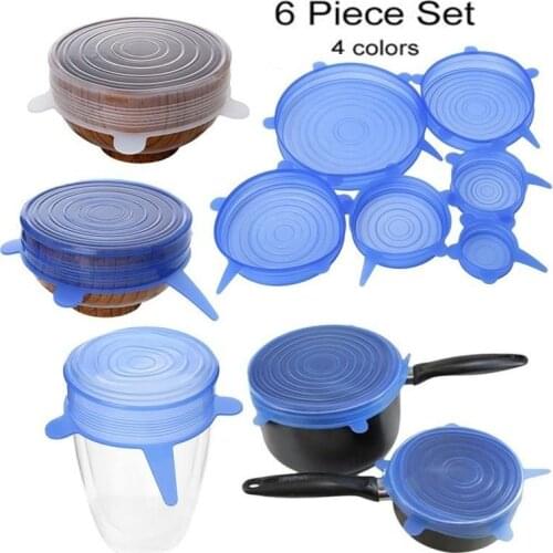 6pcs Reusable Silicone Stretch Lid Universal Food Wrap Bowl Pot Cover Pan Cook Kitchen Stopper Magic Lid Fruit Storage Seal Tool