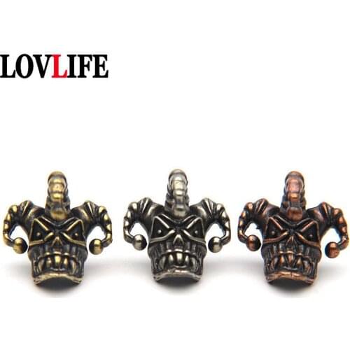 Brass Fashion Clown Skull Lanyard Beads for Paracord Bracelet Charms DIY Car Key Chains Jewelry Accessories EDC Outdoor Pendants