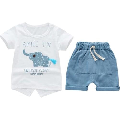 2pcs/set Baby Kid Boy Summer Short Sleeve Animal Print T-shirt+Solid Shorts Hot Sale Clothing Children Summer Boys Clothes