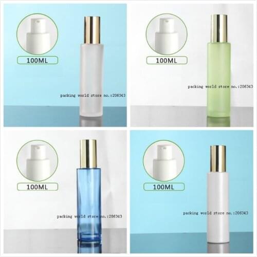 80ml frosted/green/blue glass pump bottle whith shiny silver lid for serum/lotion/emulsion/foundation/gel cosmetic packing