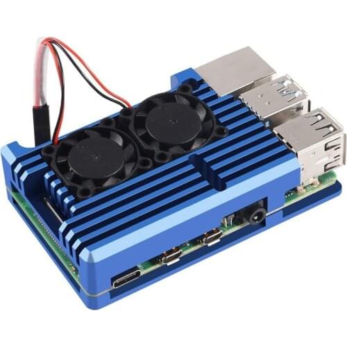 Metal Case For Raspberry Pi 4 B Armor Case with Dual Cooling Fan Aluminium Alloy Radiation & Rust Protection Gold/Silver/Blue