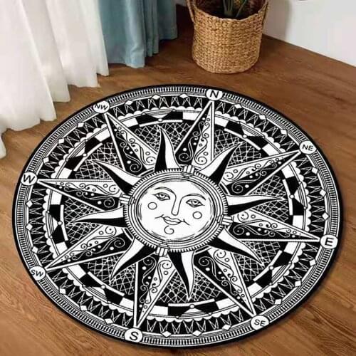 Fashion Simple Style Round Mat Black And White Sun God Tribe Ethnic Style Carpet For Room Decoration Hanging Basket Chair Mat
