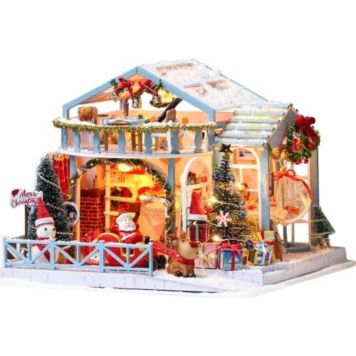 DIY Dollhouse Kit DIY Miniature Dollhouse Kit Christmas /Halloween Gift with Music Box Dust Proof Cover Home Decoration