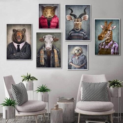 Nordic Art Giraffe Animals in Worker Clothing Canvas Art Posters And Prints Abstract Canvas Paintings On the Wall Art Pictures