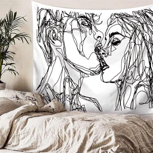 Nordic Line Drawing Wall Hanging Tapestry Love Couple Women Boho Home Decor Wall Carpet Dorm Mural Blanket Wall Cloth Tapestries