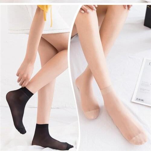 KASURE 10pairs wholesale women summer sexy ultrathin transparent crystal silk socks high elastic skin color nylon short socks