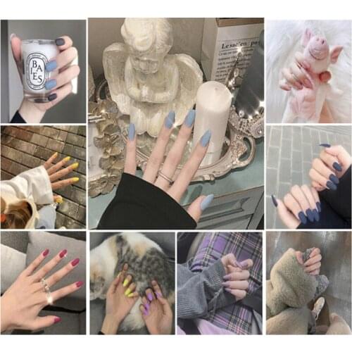 New multiple matte pure color false nails 24pcs lady full nail tips middle-long size cute fake nails bride