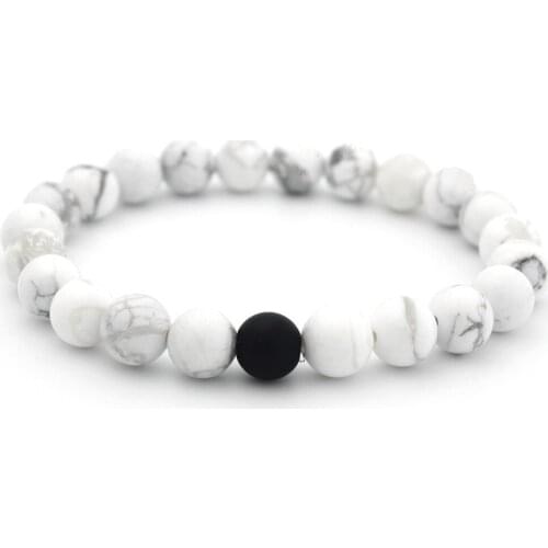 New Style 8mm Black Stone Beads Bracelet White Howlite Stone Beads Bracelet Stretch Jewelry