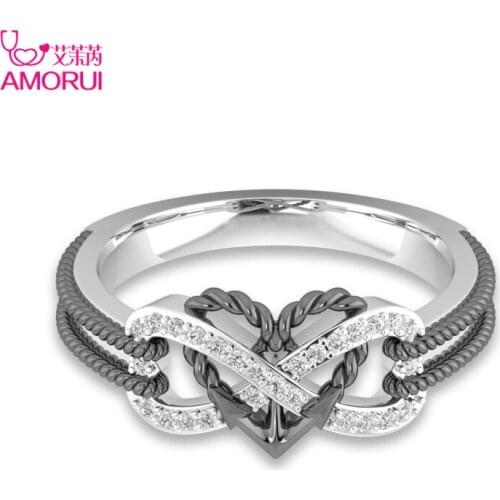 AMORUI Love Cupids Arrow Engagement/Wedding Rings for Women Fashion 8 Shape Heart AAA Zircon Silver Color Ring Jewelry Gifts
