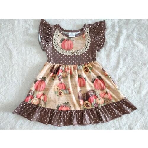 Boutique pumpkins pattern dress baby girls dotted flying sleeve halloween frocks girl new arrival dresses