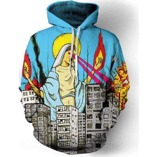 Awesome Jesus Hoodies Funny Flame of Blessing Hooded Sweatshirt Lucky Winter Pullovers Punk Hip Hop Streetwear Men Clothing