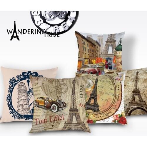 France Paris Cushion Cover Colorful Vintage Throw Pillow Case Flower Tower Lovely Cushions Covers Home Sofa Scenic Pillowcases